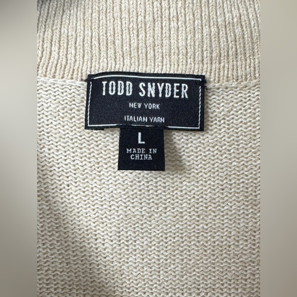 TODD SNYDER Long Sleeve Polo Shirt L Beige Tan Knit Button Up Sweater Cardigan - Picture 2 of 4